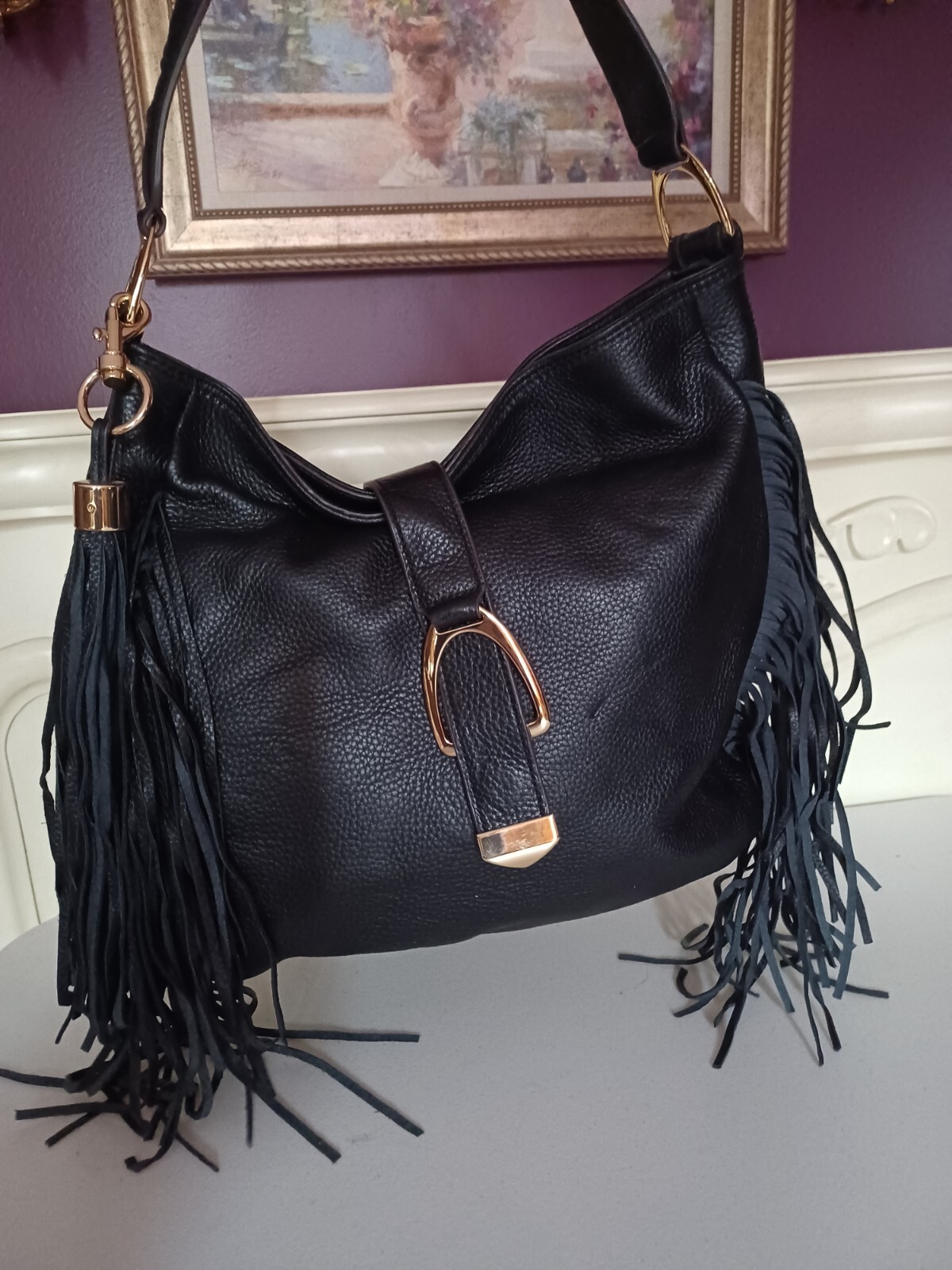 G.I.L.I. Bordeaux Black Italian Leather Shoulder Bag with