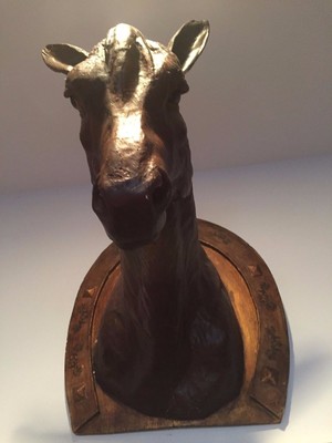 ANTIQUE 19TH C. FRENCH WALL  EQUESTRIAN HORSE HEAD TROPHY WALL MOUNT HANGING