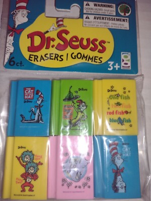 Dr. Seuss - Erasers - 6 Count - Beloved Book Shape - Cat In The Hat, Etc.