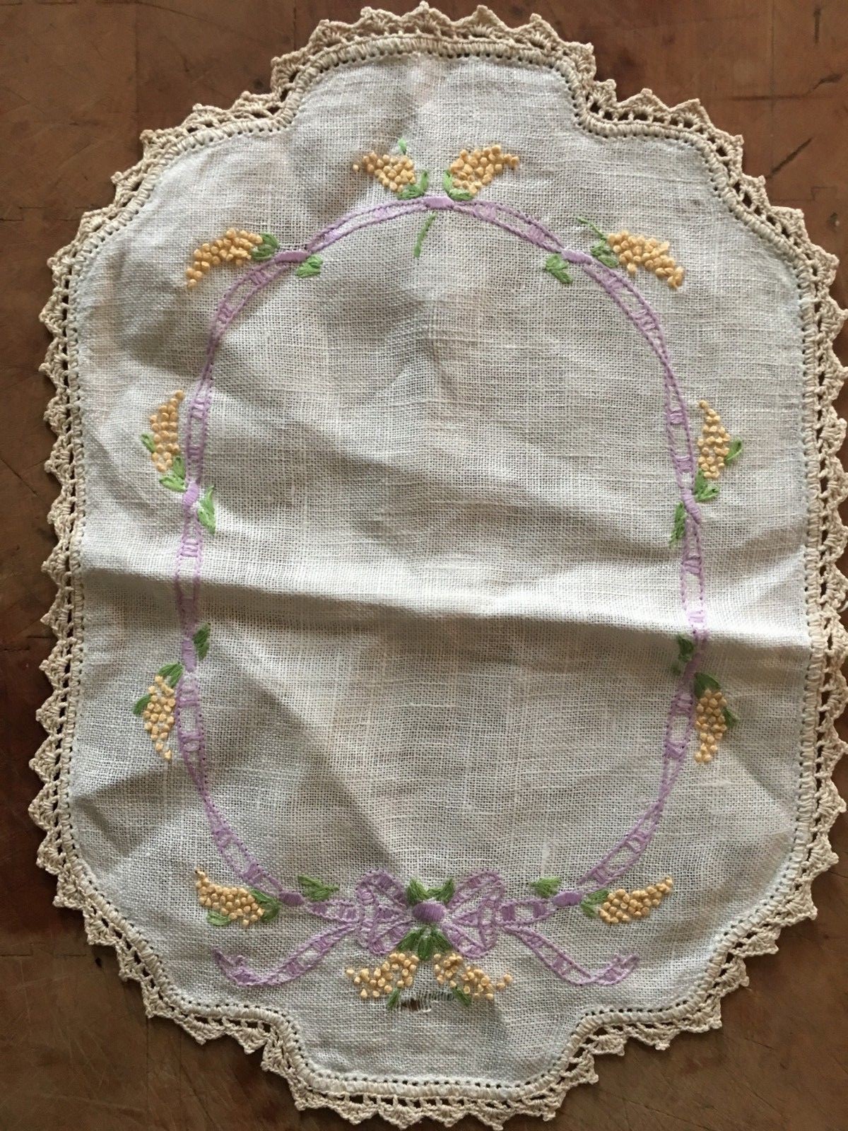 Set Of 2 Vintage Mid Century Dresser Table Scarves Runners Ribbon Flowers #201