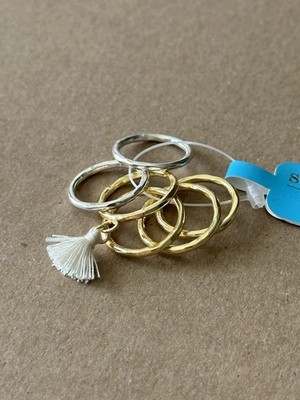 Shiraleah Chicago Mixed Metal Ring Set with Tassel Ivory Accent Size 5.55.75