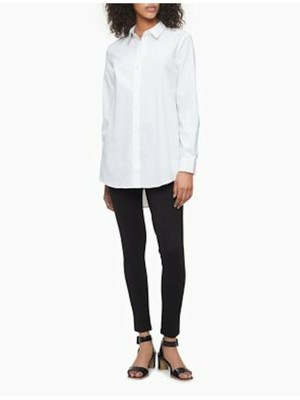 

CALVIN KLEIN Белый женский топ на пуговицах с длинными рукавами и воротником Petites