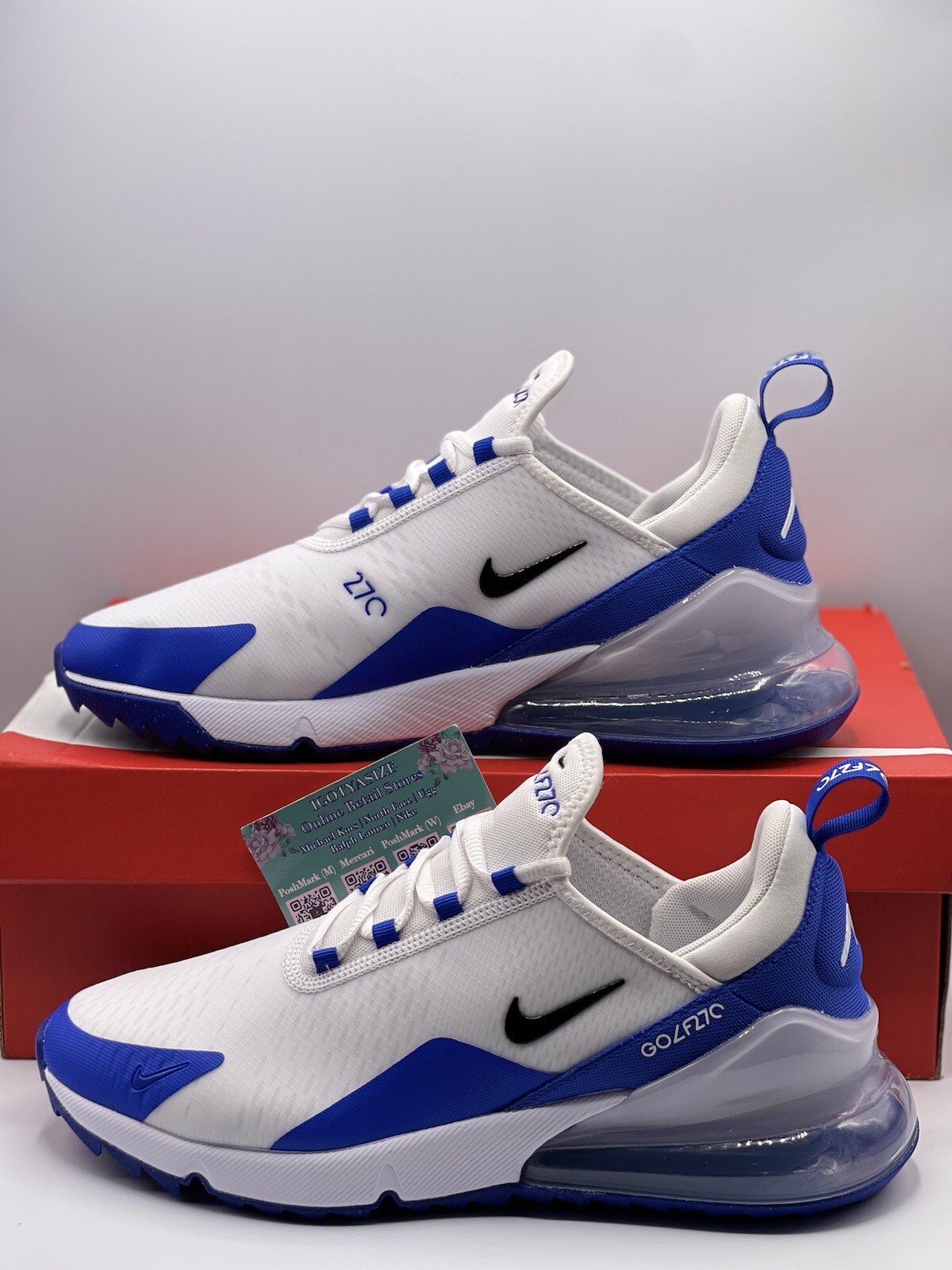 Nike Golf Shoes ブラック/ホワイト/ブルー Nike Air Max 270 Golf Shoes White/Racer Blue/Pure Platinum