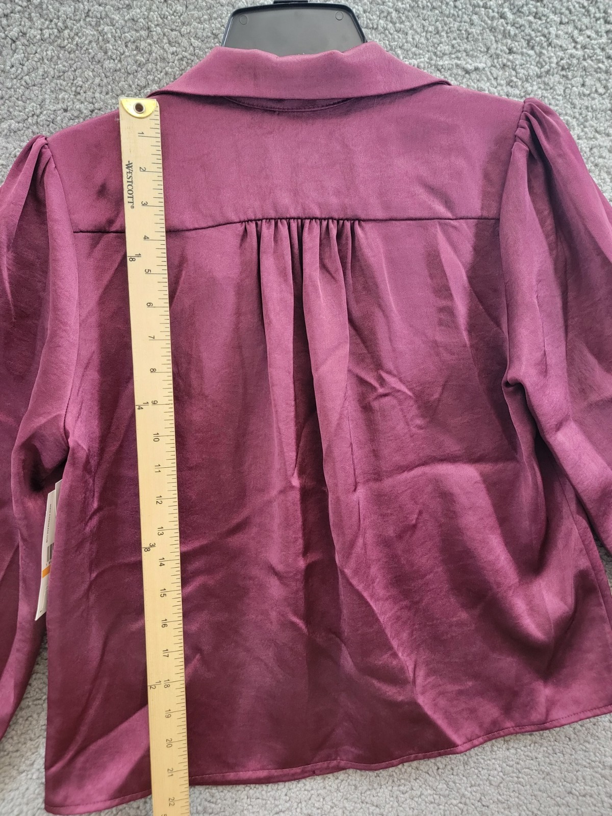 Karen Kane Shirred Blouse Women's S Wine Solid Collared Long Sleeve Button Front - Picture 13 of 15