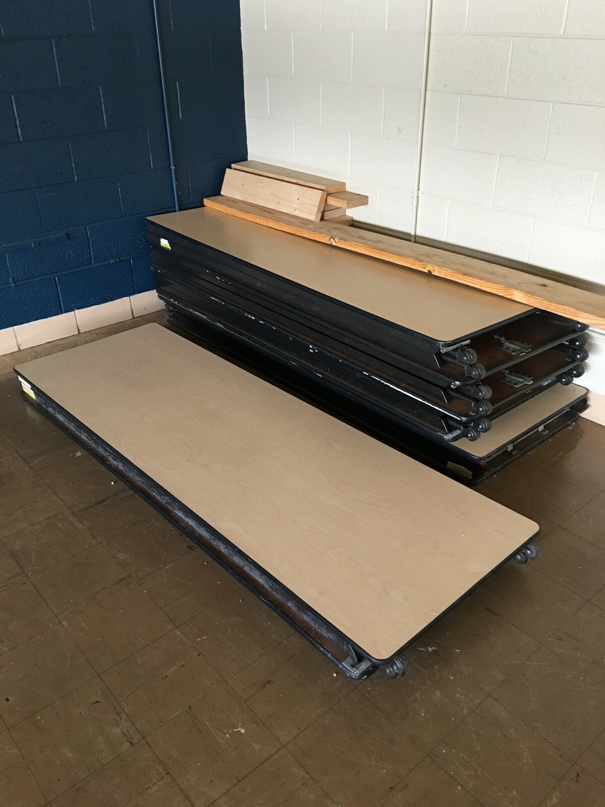 13' Folding Table on Rollers - Commercial Grade - Folds Flat - Maple Finish