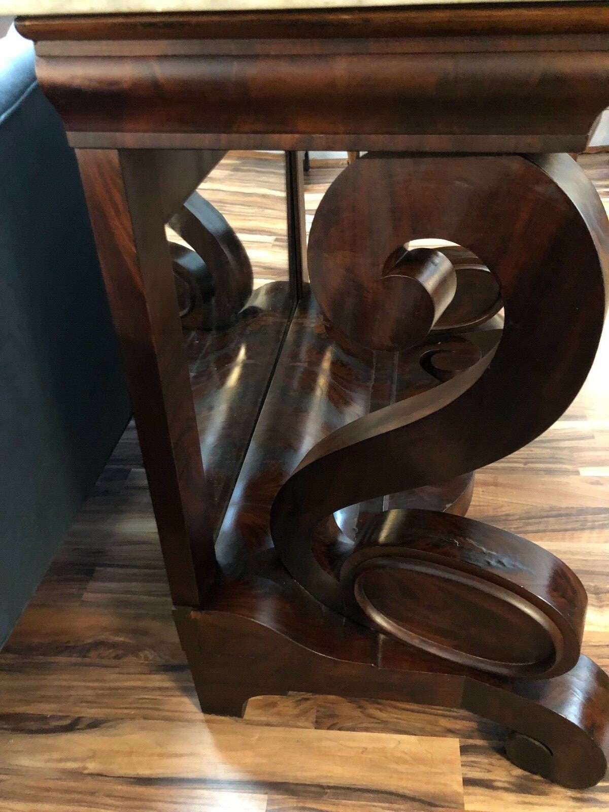 Magnificent Antique Revival Style Rosewood Marble-top Pier Table w/ Mirror Back