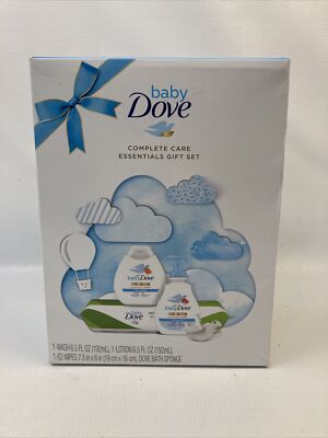 Baby Dove Complete Care Essential Rich Moisture Wipe & Bath Sponge Gift Set NIB