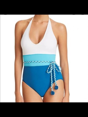 

VINCE CAMUTO SWIM Женский цельный купальник синего цвета со съемными чашками и лямкой на шее, синий пояс