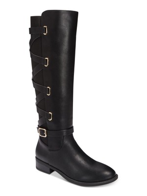 THALIA SODI Womens Black Criss-Cross Straps At Back Round Toe Boots 6