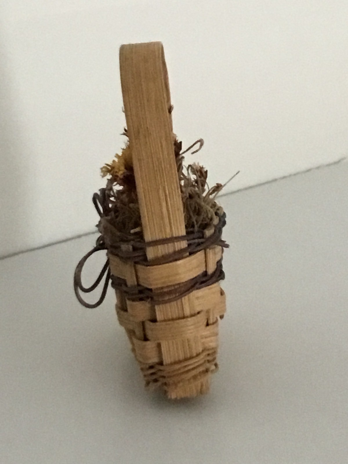 Miniature Wall Pocket Reed Basket with Dried Flowers
