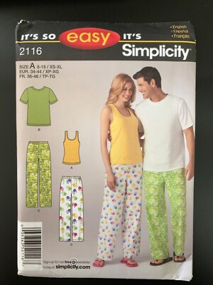 It's So Easy Simplicity Sewing Pattern - UNCUT #2116 - Tank, T-Shirt, Pants