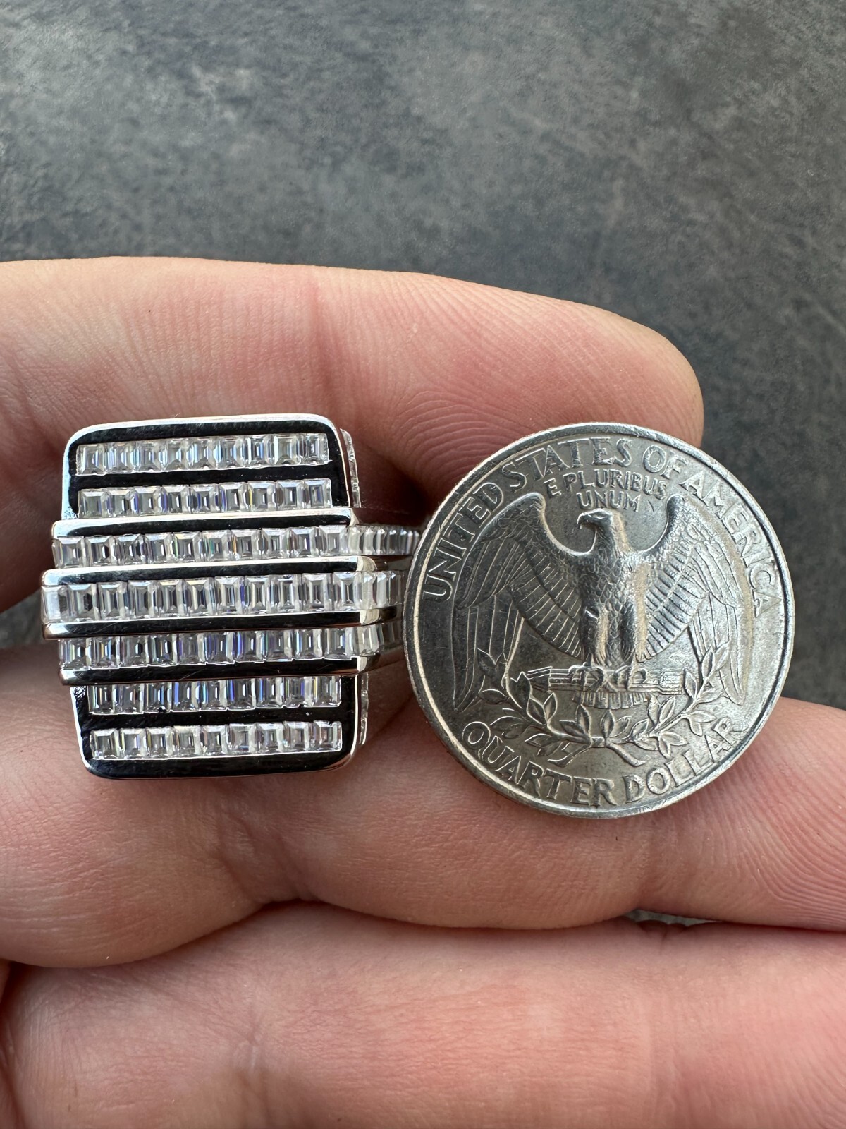 Pre-owned Pinky Moissanite Baguette Ring Real 925 Silver Iced Hip Hop  Pass Diamond Tester