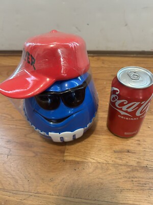 M&M Candy Blue Cowboy BaseBall Player Ceramic Candy Jar VINTAGE Still Sealed