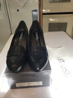 NEW Starsax Women's Joy Pump 3 Heels Navy Leather Size 8.5 Comfort Shoes Slip On