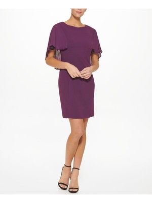 DKNY Womens Purple Cape Overlay Unlined Flutter Sleeve Sheath Dress 2