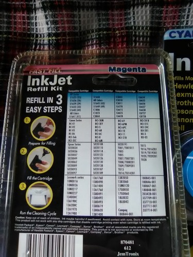 6 ASSORTED FAST FILL INKJET REFILLS 3 Magenta 1 Yellow 2 Cyan
