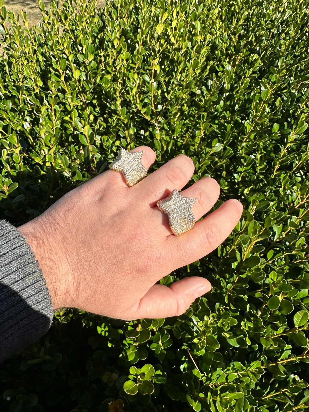 Pre-owned Silver 4.65ct Moissanite 14k Gold Plated 925  Iced Baguette Star Ring Pass Tester