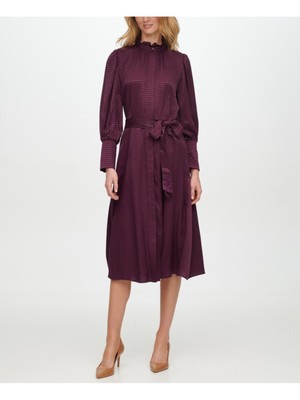 

Женское фиолетовое платье-рубашка миди CALVIN KLEIN с манжетами на пуговицах и пышными рукавами, Фиолетовый
