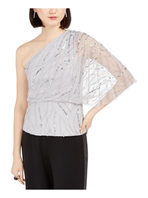 

ADRIANNA PAPELL Женский полупрозрачный вечерний топ без рукавов серебристого цвета с блестками, Серебряный