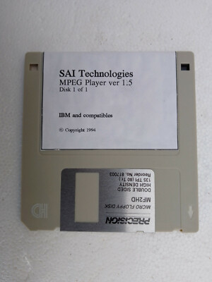 1994 Vintage SAI Technologies MPEG Player Ver 1.5 for IBM Floppy Disc Software