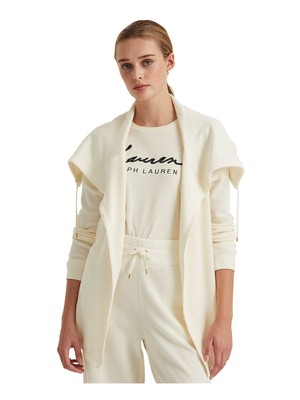 

RALPH LAUREN Женский свитер цвета слоновой кости с термо-драпированным воротником и открытым передом, Цвет слоновой кости