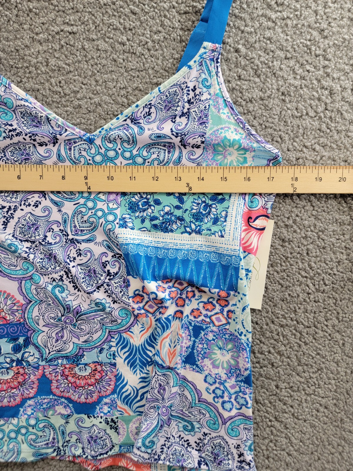 Linea Donatella Pajamas Top Women's S Blue Multi Paisley Print V-Neck Pullover - Picture 5 of 14