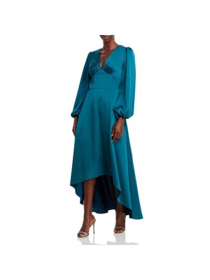 

AIDAN MATTOX Женское бирюзовое платье макси хай-лоу с запахом спереди и длинными рукавами, Teal