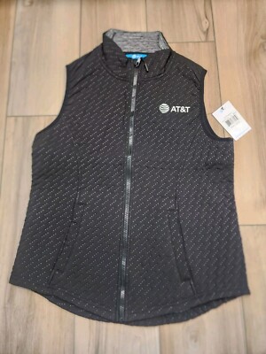 NEW AT&T Employee Uniform Men's Size Medium Black Full Zip Quilted Vest LOGO