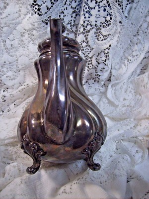 ANTIQUE  SUPERB STERLING TEAPOT BONE INSERTS FULL FEET ORIGINAL PATINA 10 1/16
