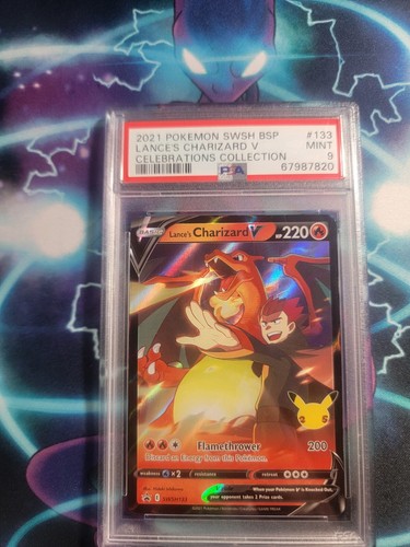 PSA 9 MINT POKÉMON LANCE'S CHARIZARD V SWSH 133 BLACK STAR