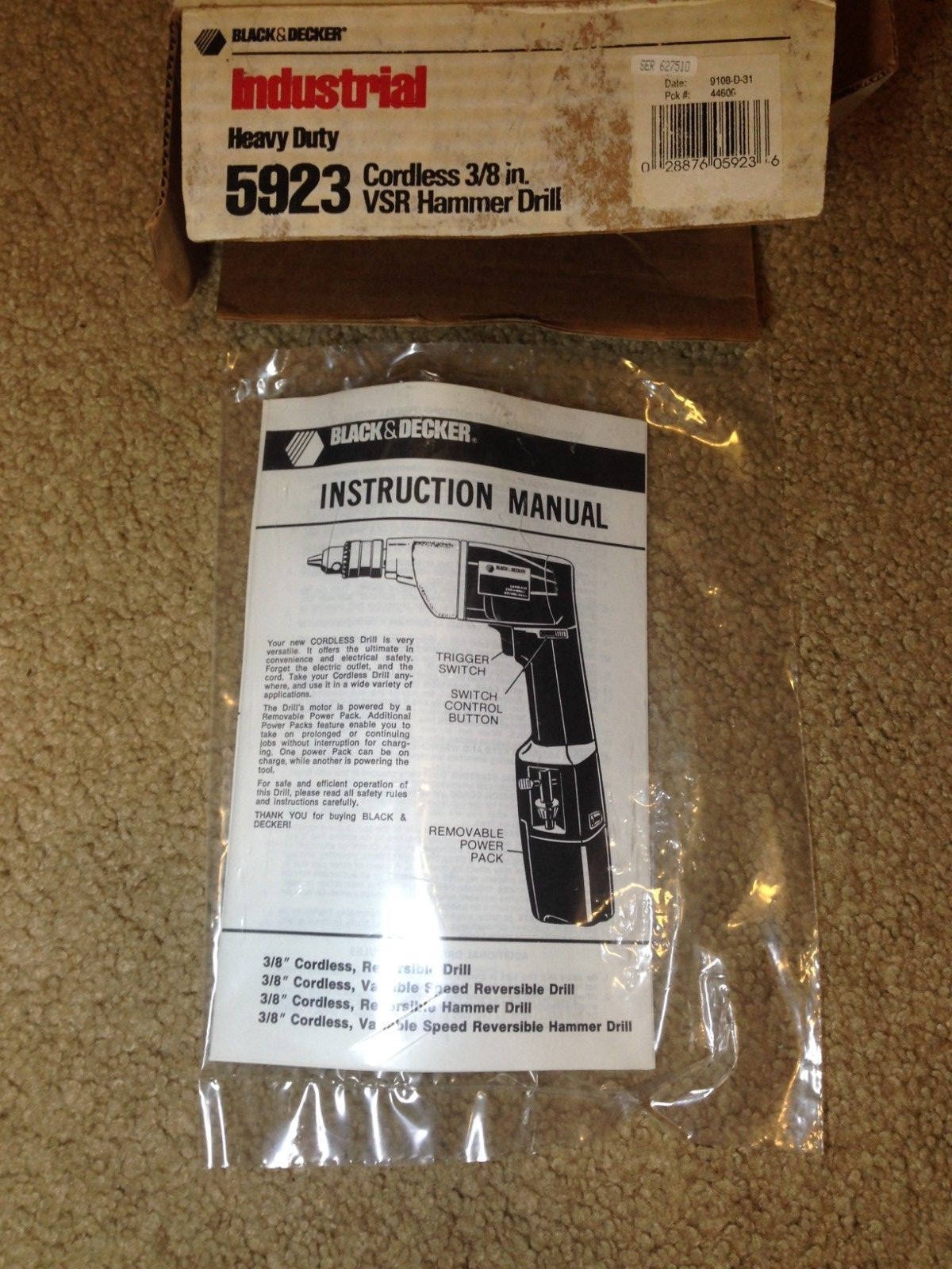 Black & Decker 9.6V Industrial Heavy Duty Cordless 3/8in VSR Hammer Drill 5923