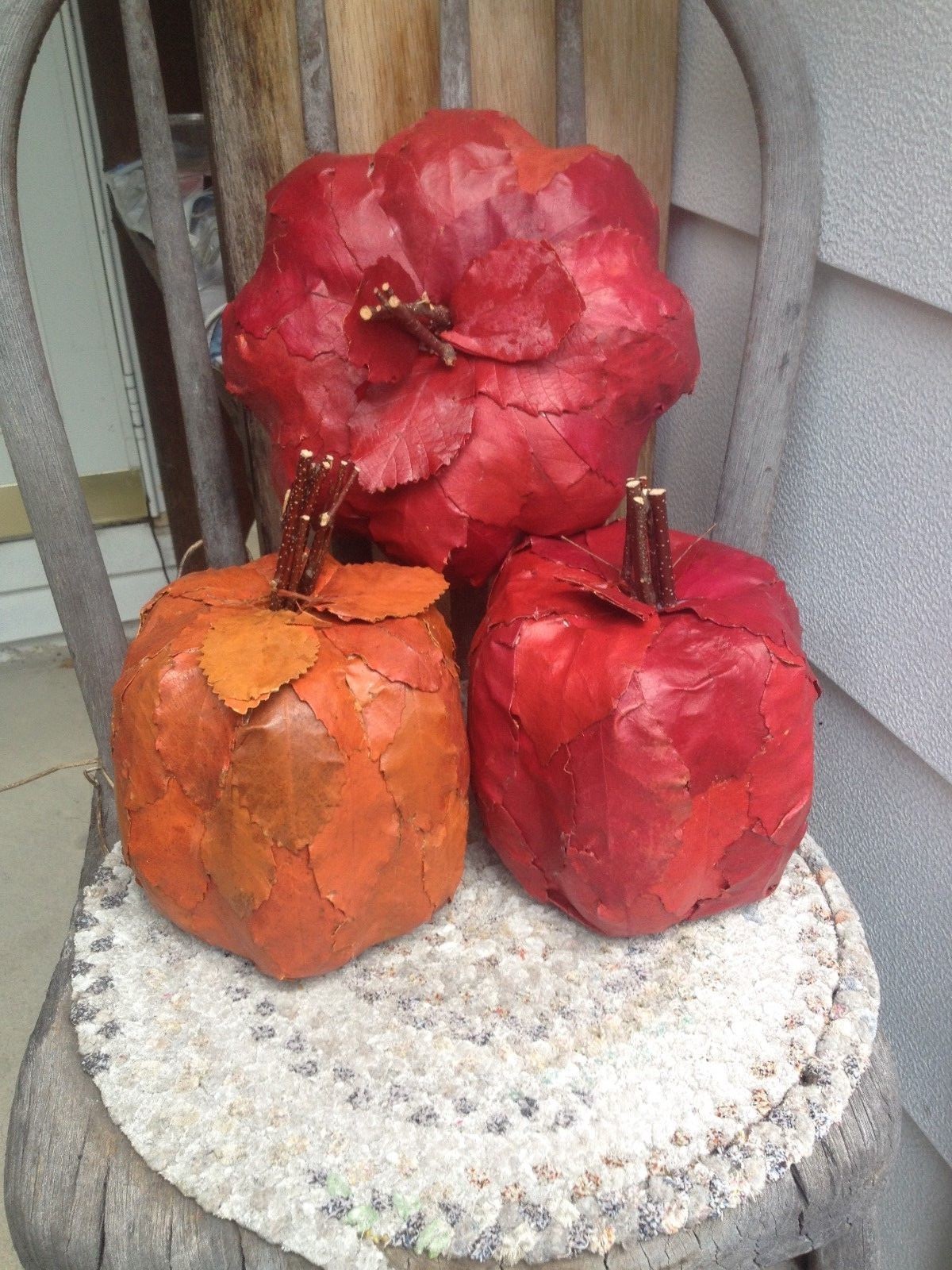 3~Fall Paper Mache Leaf Designed Assorted Color Pumpkins 7