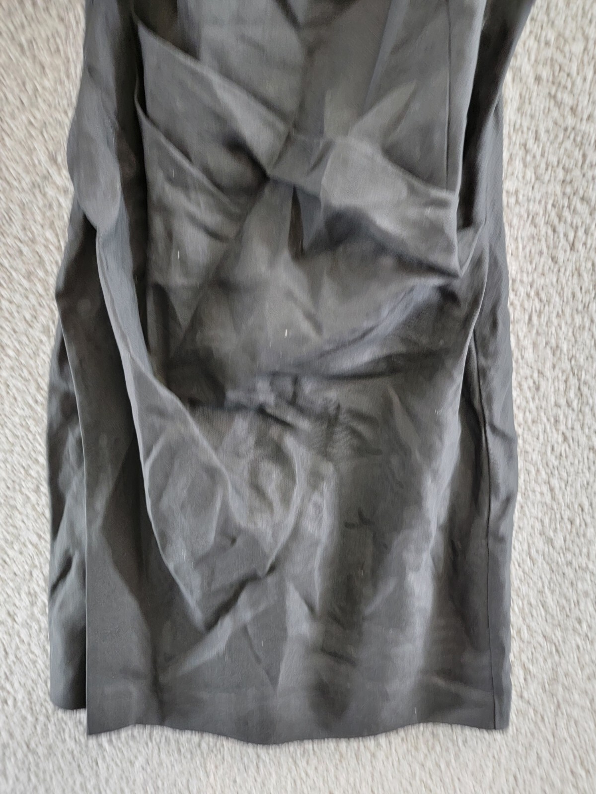 Pre-owned Theory Linen Side Pleat Mini Dress Womens 8 Black Straight Neck Side Zip Closure