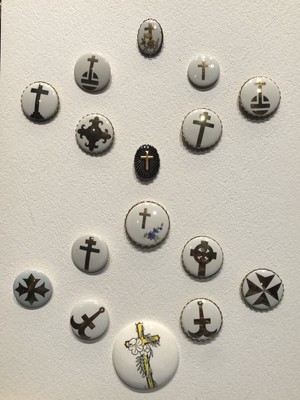 16 vintage  ceramic buttons ~ ASSORTED CROSS DESIGNS ~ 1 & 1/8 -1 & 7/8''