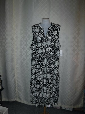 Sleeveless Midi length Dresses size XXL, Croft & Barrow,White Black & Navy Flora