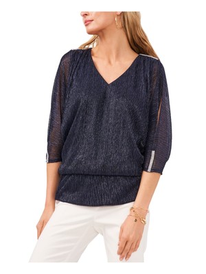 MSK Женский темно-синий топ со стразами и разрезными рукавами 3/4 на подкладке из блузона с V-образным вырезом для вечеринок XL