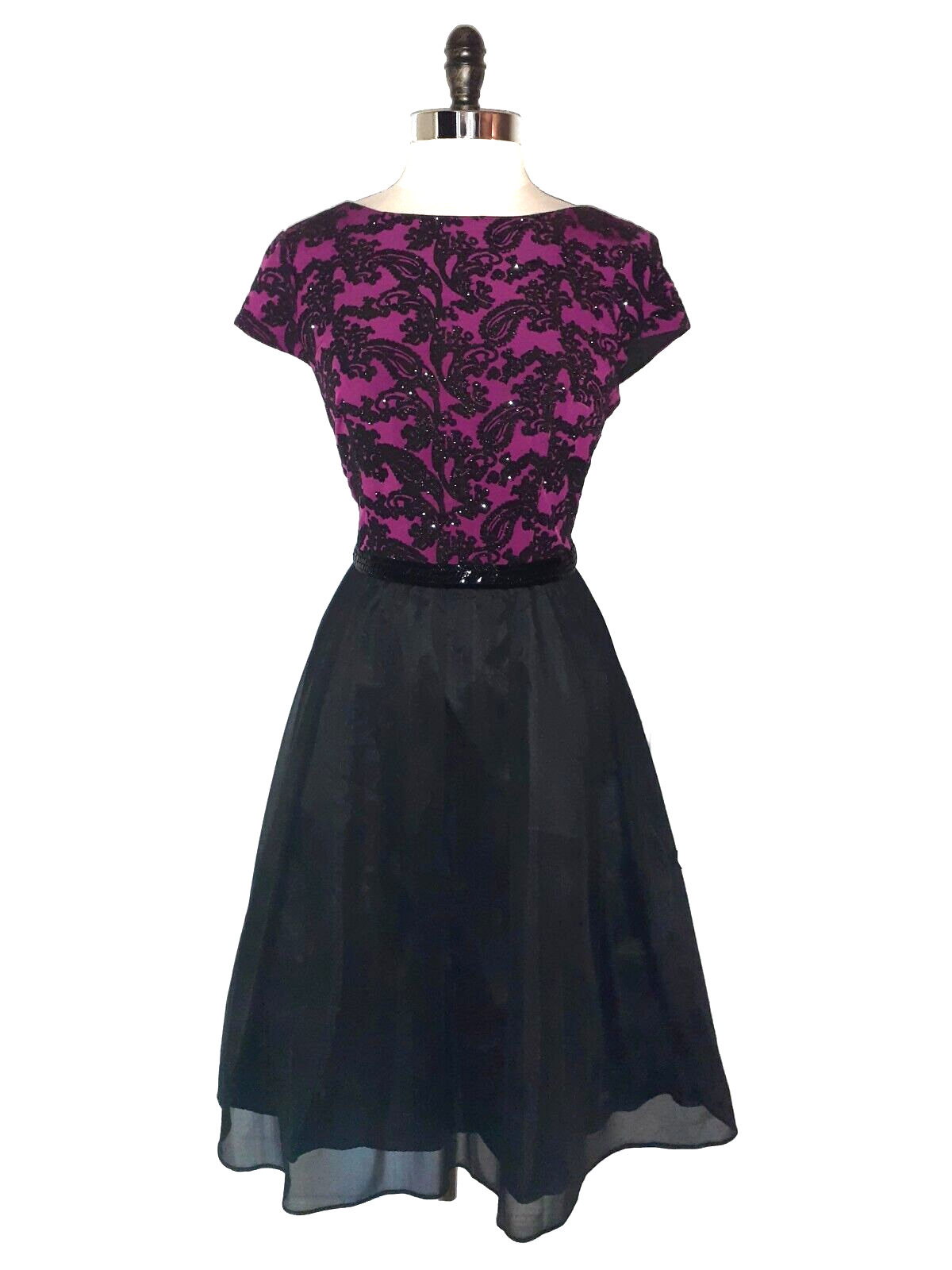 JACKIE JON Size 14 A Line Dress Purple Black Paisley
