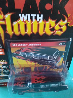 Johnny Lightning Street Freaks BLACK WITH FLAMES 1959 Cadillac Ambulance 1/3386