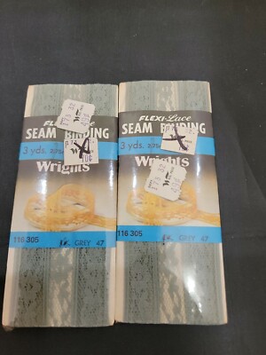 Wrights Flexi-Lace Seam Binding Grey 47 6 Yards Vintage