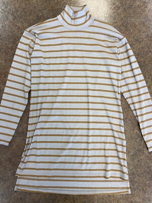 Vanessa Virginia Women Gray Yellow Striped Knit Casual Turtle Neck Tunic Size XS