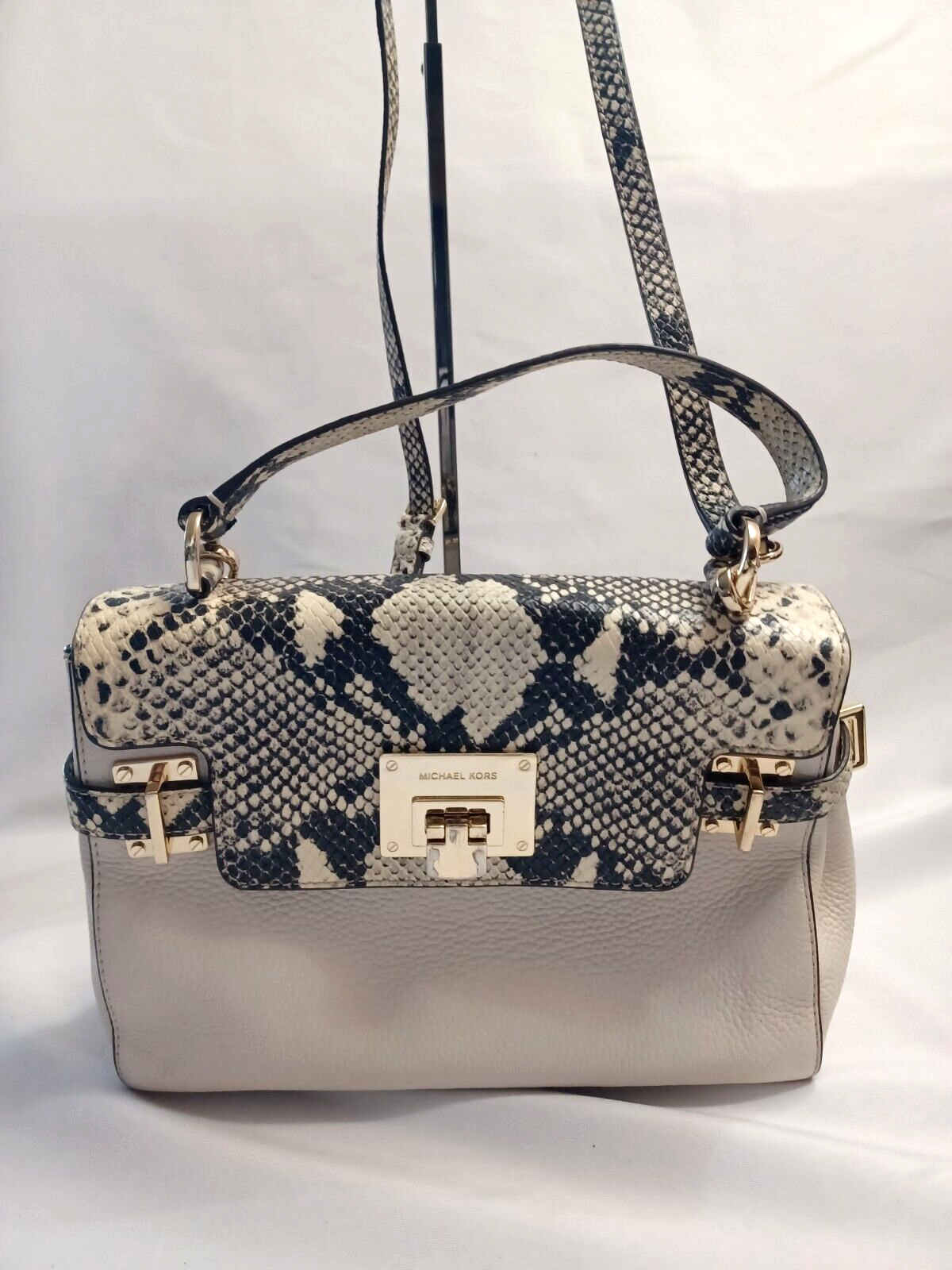 MICHAEL KORS Python Embossed Leather Astrid Satchel Top Handle Bag Crossbody