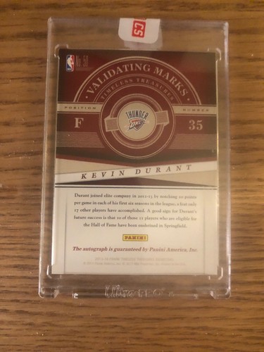 2013-14 Panini Timeless Treasures KEVIN DURANT 35/49 Validating Marks Auto!