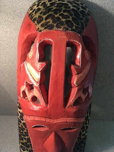 Vintage African Carved Wood Tribal Mask Has Cloth On It