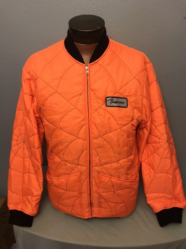 Supreme Spider Web Quilted Work Jacket SS19 Sz Large Orange Excellent  Condition