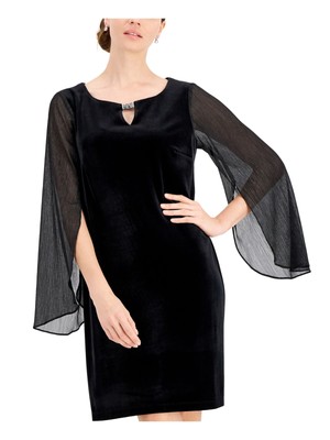 

CONNECTED APPAREL Женское черное вечернее платье длиной до колена с длинными рукавами, Черный