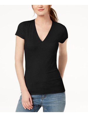 

INC Женская черная футболка с коротким рукавом и V-образным вырезом Petites, Черный