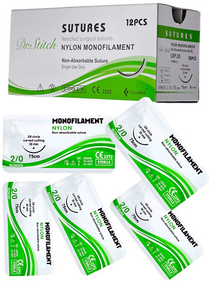 2/0 Monofilament Nylon Sterile Training Suture Thread With Sewing Box12PK