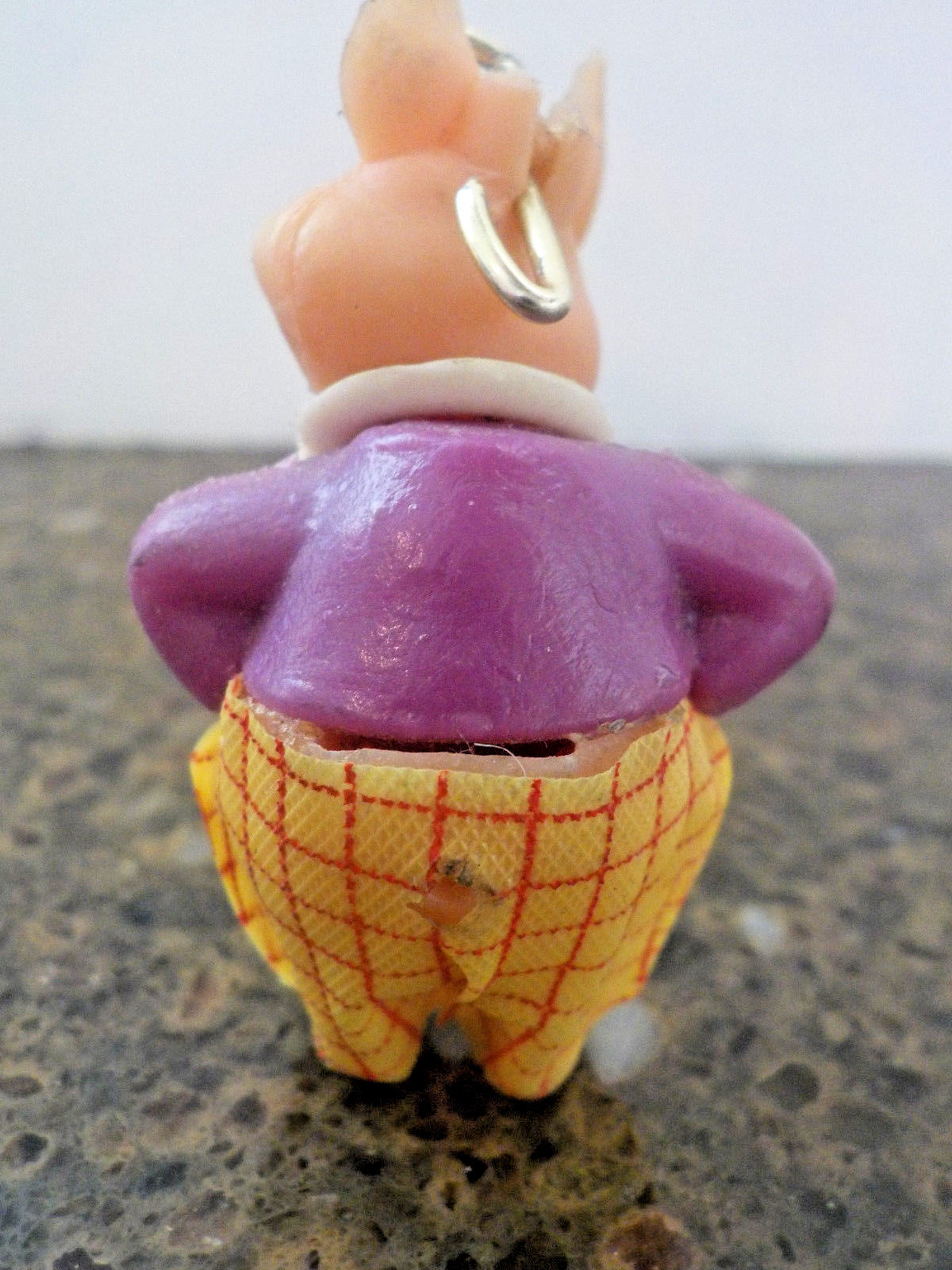 Weird Miniature Toy Plastic Pig, Hook in Head, Pendant? Swivel Head Missing Tail