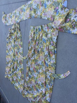 VINTAGE 60 70S MOD FABRIC FLORAL BUTTERFLY PINCH PLEATED PANEL VALANCE CURTAINS