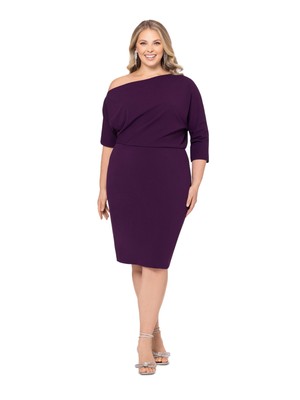 BETSY & ADAM Womens Purple Lined Slit Back Hem 3/4 Sleeve Sheath Dress Plus 14W